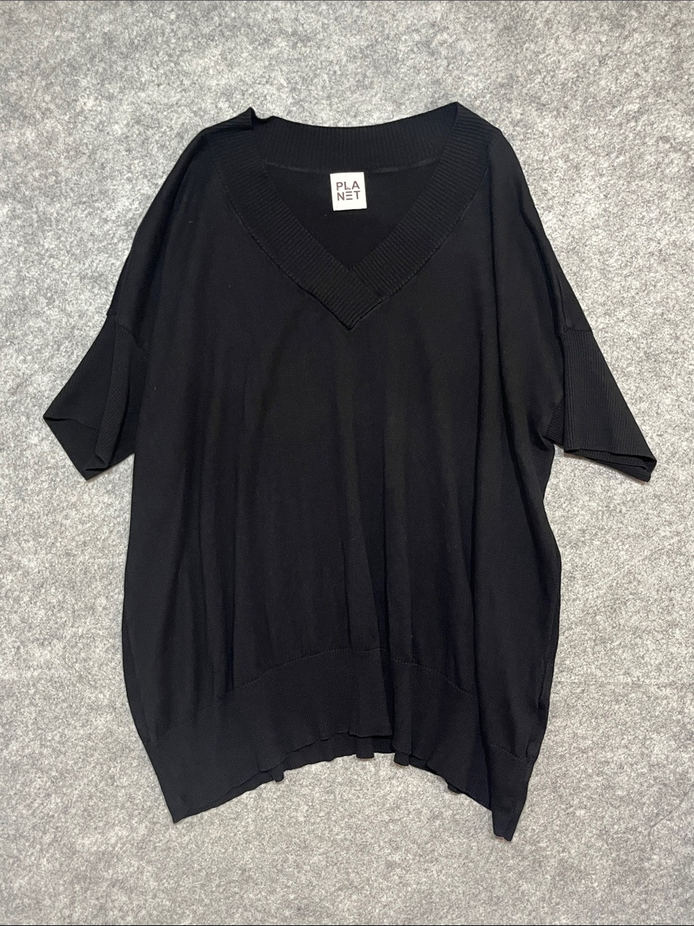 PLANET V-Neck Black Short Sleeve Sweater Top Pima Cotton